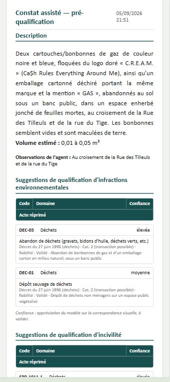 Résultat : description, volume estimé et suggestions de qualification environnementale