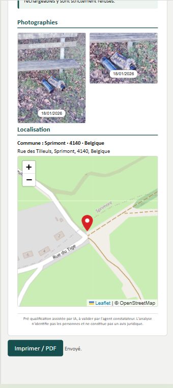 Localisation cartographiée et génération du rapport PDF